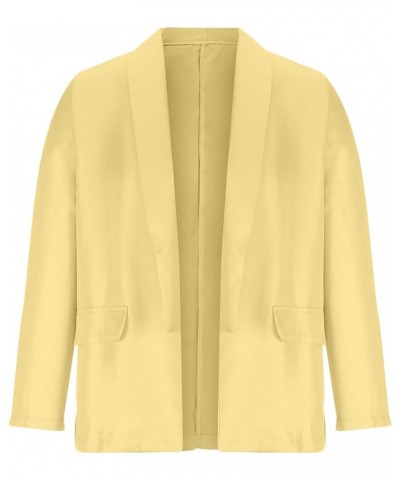 Women's Blazer Jackets Casual Roll Sleeve Top Work Office Jacket Notch Lapel Coat Open Front Cardigan with Pockets 02-yellow ...