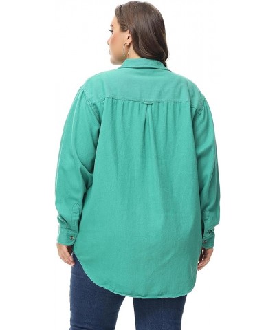 Oversized Denim shirt for women Long Sleeves Button Down Boyfriend Jean Jacket With Utility-Pocket (S-4X) plus-size Green $17...