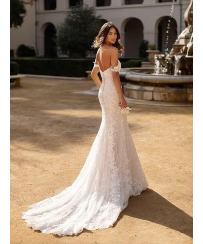 Wedding Dress Mermaid Bridal Gowns - Lace Off Shoulder Wedding Dresses for Bride Q-white $38.07 Dresses