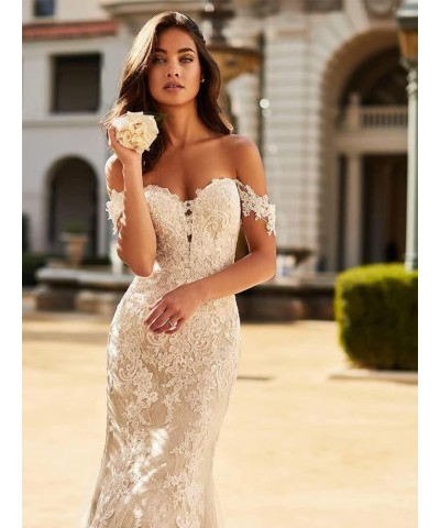 Wedding Dress Mermaid Bridal Gowns - Lace Off Shoulder Wedding Dresses for Bride Q-white $38.07 Dresses