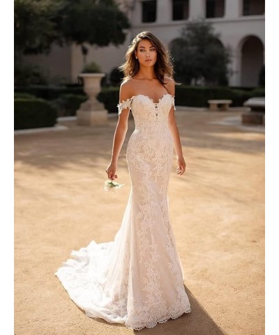 Wedding Dress Mermaid Bridal Gowns - Lace Off Shoulder Wedding Dresses for Bride Q-white $38.07 Dresses