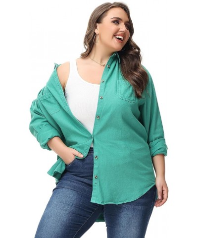 Oversized Denim shirt for women Long Sleeves Button Down Boyfriend Jean Jacket With Utility-Pocket (S-4X) plus-size Green $17...