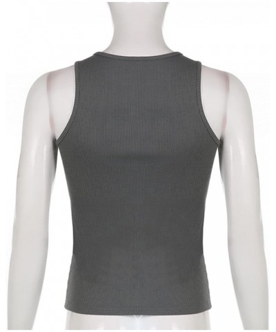 Halter Vest for Women Sexy Y2k Streetwear Fashion Knitted Stripe Sleeveless Top Shirts Summer Button Sweater Tank Tops F-gray...
