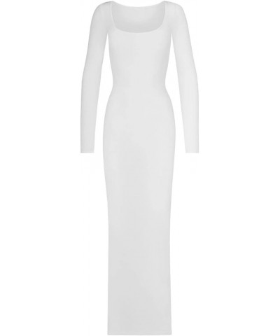 Women Long Sleeve Knit Midi Dress Hollow Out Backless Long Dress Summer Slim Fit Beach Maxi Dress Fashion Streetwear E- White...
