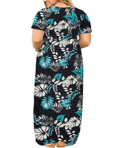 Women's Plus Size Short Sleeve Loose Plain Casual Long Maxi Dresses with Pockets 02-blue Green Plantain $14.75 Dresses