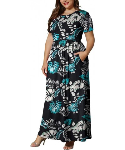 Women's Plus Size Short Sleeve Loose Plain Casual Long Maxi Dresses with Pockets 02-blue Green Plantain $14.75 Dresses