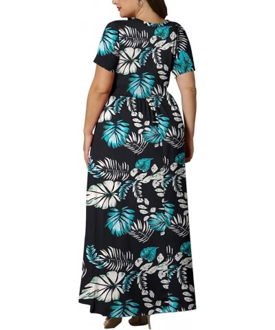 Women's Plus Size Short Sleeve Loose Plain Casual Long Maxi Dresses with Pockets 02-blue Green Plantain $14.75 Dresses