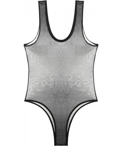 Women One Piece See-Through High Cut Swimsuit Mesh Leotard Bodysuit Black a $8.82 Bodysuits