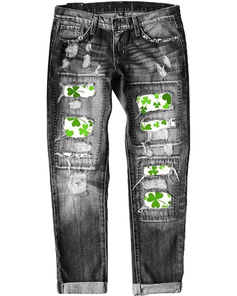 Womens Jeans Casual Ripped Boyfriend Stretch Cute Printed Jeans Slim Plaid Patch Loose Skinny Denim Jeans with Hole 102a-grey...