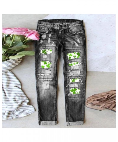 Womens Jeans Casual Ripped Boyfriend Stretch Cute Printed Jeans Slim Plaid Patch Loose Skinny Denim Jeans with Hole 102a-grey...