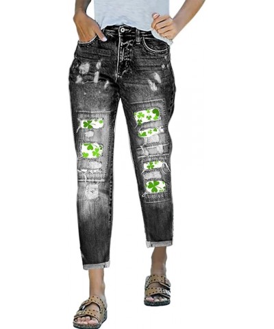 Womens Jeans Casual Ripped Boyfriend Stretch Cute Printed Jeans Slim Plaid Patch Loose Skinny Denim Jeans with Hole 102a-grey...