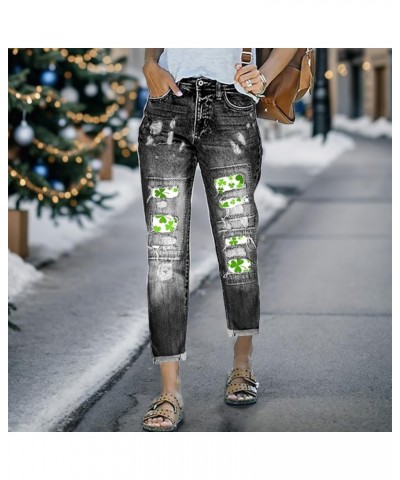 Womens Jeans Casual Ripped Boyfriend Stretch Cute Printed Jeans Slim Plaid Patch Loose Skinny Denim Jeans with Hole 102a-grey...