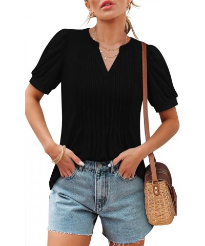 Womens Short Sleeve Shirts Summer Tunic Tops A Black $13.44 Tops
