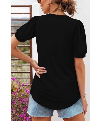 Womens Short Sleeve Shirts Summer Tunic Tops A Black $13.44 Tops
