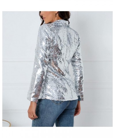 Women's Sequins Blazer Long Sleeve Sparkle Open Front Jacket Shawl Collar Cardigan Silver $36.44 Blazers