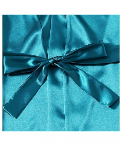 Womens Pajamas 4 Piece Pjs Sets Silk Satin Nightgown Lace Lingerie and Shorts Soft Sleepwear Lounge Set with Robe D-sky Blue ...