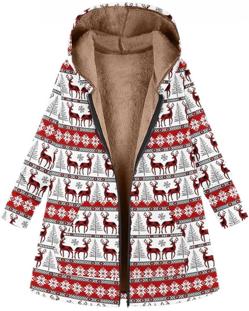 Womens Fleece Zip Up Jacket with Hood Christmas Print Plus Size Winter Coats Fashion Long Sleeve Outwear with Pockets A07 Chr...