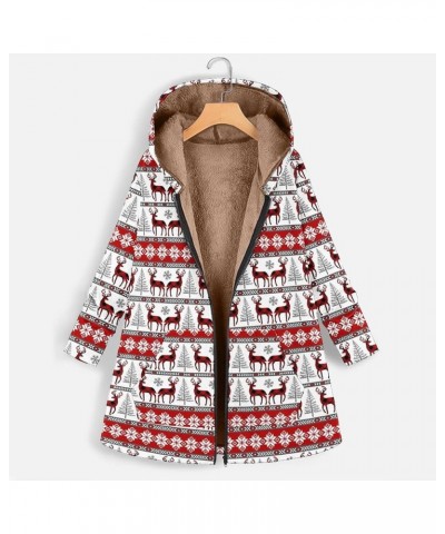 Womens Fleece Zip Up Jacket with Hood Christmas Print Plus Size Winter Coats Fashion Long Sleeve Outwear with Pockets A07 Chr...