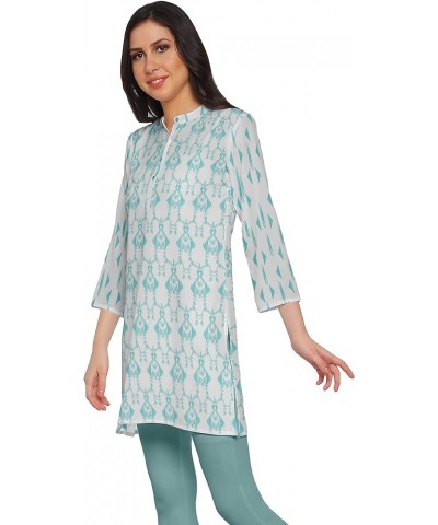 Printed Side Slit Short Kurta Tunic for Women Summer Wear Ladies Kurti Turquoise Blue $12.60 Tops