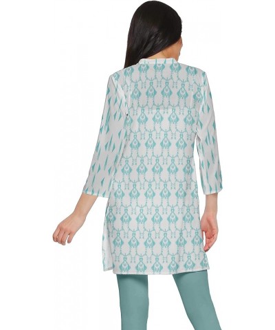 Printed Side Slit Short Kurta Tunic for Women Summer Wear Ladies Kurti Turquoise Blue $12.60 Tops
