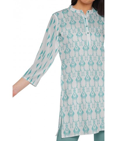 Printed Side Slit Short Kurta Tunic for Women Summer Wear Ladies Kurti Turquoise Blue $12.60 Tops
