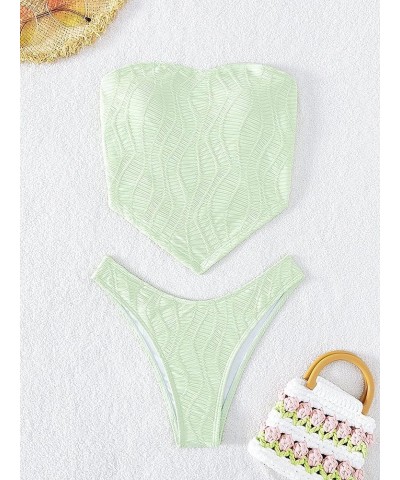 Women's Bandeau Tankini Swimsuit 2 Piece Lace Up Hanky Hem High Cut Bathing Suits Mint Green $17.33 Swimsuits