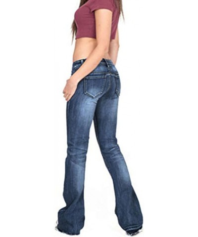 Women's Skinny Girlfriend Jeans Stretchy Bell Bottom Bootcut Denim Pant Sexy Slimming Mid Waisted Flare Bottom Jeans Dark Blu...