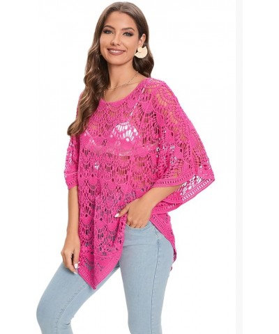 Women's Crochet Lace Poncho Top Boho Sheer Pullover Hollow Out Beach Cover Up Rose $21.27 Swimsuits