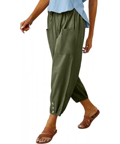 Women's Drawstring Elastic Waist Pockets Wide Leg Cargo Pants Palazzo Trousers Army Green $9.71 Pants