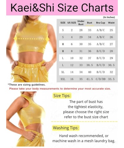 Holographic Crop Top, Sparkly Metallic, Sexy Night Out Outfit Yellow $14.30 Blouses