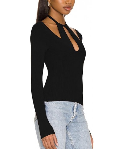 May&Maya Women's Long Sleeve Cut Out Halter Top Tee Shirt Blouse Blue $13.49 Blouses