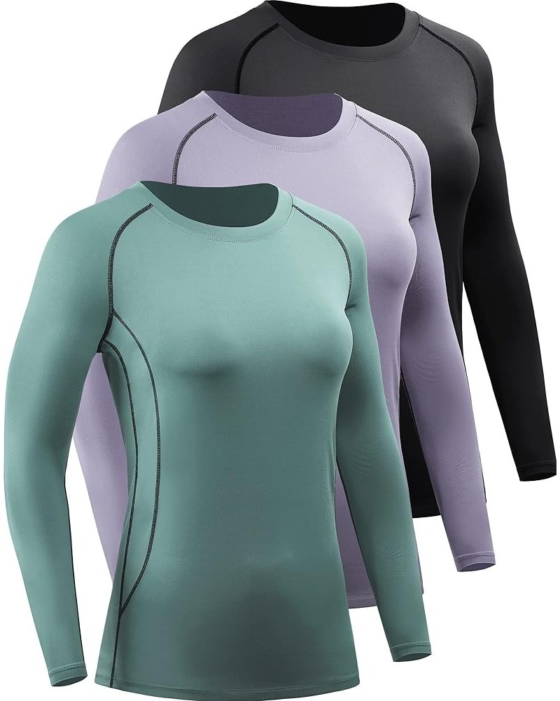 Women's 3 Pack Running Compression Long Sleeve T Shirt 3 Pack: 121, Black,purple,dark Green $18.04 Activewear