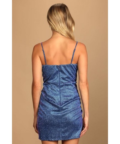 Women's Spectacular Sensation Multi Glitter Bodycon Mini Cocktail Dress Blue $27.54 Dresses