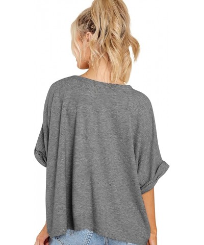 Womens Square Neck Oversized T Shirts Short Sleeve Casual Loose Tees Tops Grey $13.24 T-Shirts