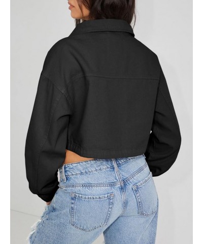 Womens Casual Jackets Cropped Long Sleeve Zip Up Lightweight Coat with Pockets Black $23.84 Jackets