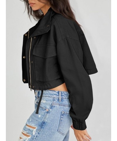 Womens Casual Jackets Cropped Long Sleeve Zip Up Lightweight Coat with Pockets Black $23.84 Jackets