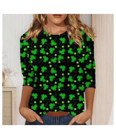 Womens St Patricks Day Shirt 3/4 Sleeve Summer Tops Casual Loose Blouses Trendy Graphic Tees Fashion Easter Outfit Patrick-gr...