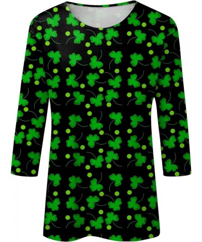 Womens St Patricks Day Shirt 3/4 Sleeve Summer Tops Casual Loose Blouses Trendy Graphic Tees Fashion Easter Outfit Patrick-gr...