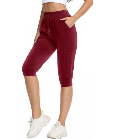 3 Pcs Womens Jogger Sports Capri Sweatpants Drawstring Capris Pants with Pockets Casual Cropped Jogger Pants Black, Wine Red,...