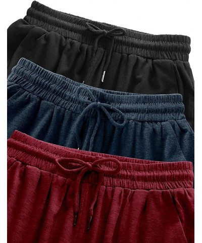 3 Pcs Womens Jogger Sports Capri Sweatpants Drawstring Capris Pants with Pockets Casual Cropped Jogger Pants Black, Wine Red,...