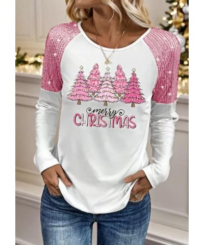 Merry Christmas Baseball T-Shirt for Women Xmas Buffalo Plaid Christmas Tree Graphic Tees Splicing Long Sleeve Shirt Pink $12...