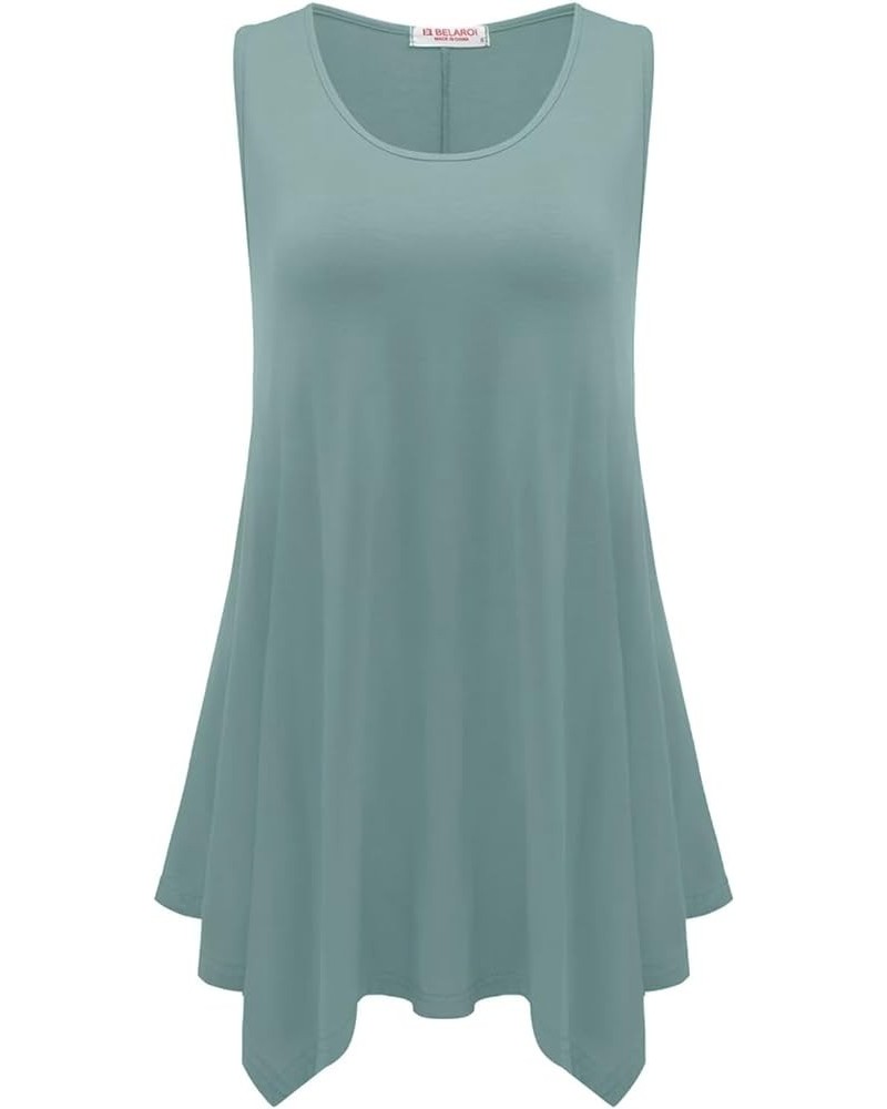 Womens Plus Size Tank Tops Summer Sleeveless Scoop Neck Tunic Shirts Casual Loose T-Shirts Blouse Grayish Green $14.99 Tanks