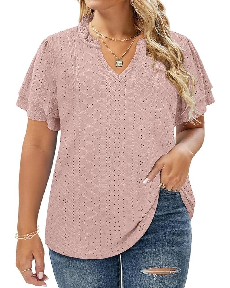 Plus Size Tops for Women Short Sleeve Tee Solid Crewneck/V Neck Tunic Loose Fit Tshirts Summer Blouse XL-5XL At312t-lp $17.35...