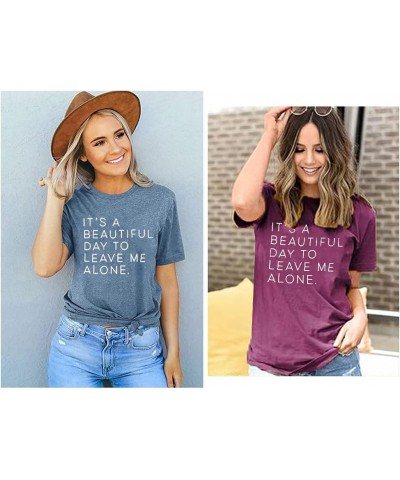 Leave Me Alone Letter Print T Shirts Cute Graphic Tees with Funny Saying for Women Casual Short Sleeve Tee Tops Novelty Shirt...