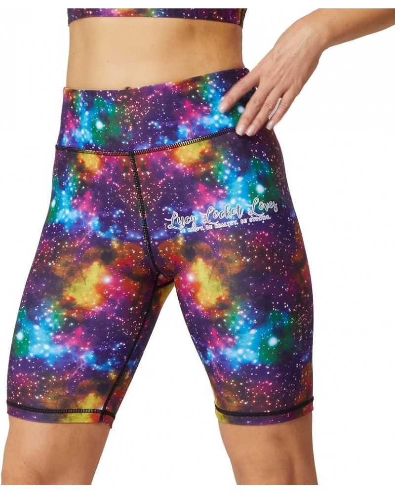 Workout Biker Shorts for Women Athletic Leggings Running Printed Yoga Shorts Rainbow Galaxy Nebula $12.99 Activewear