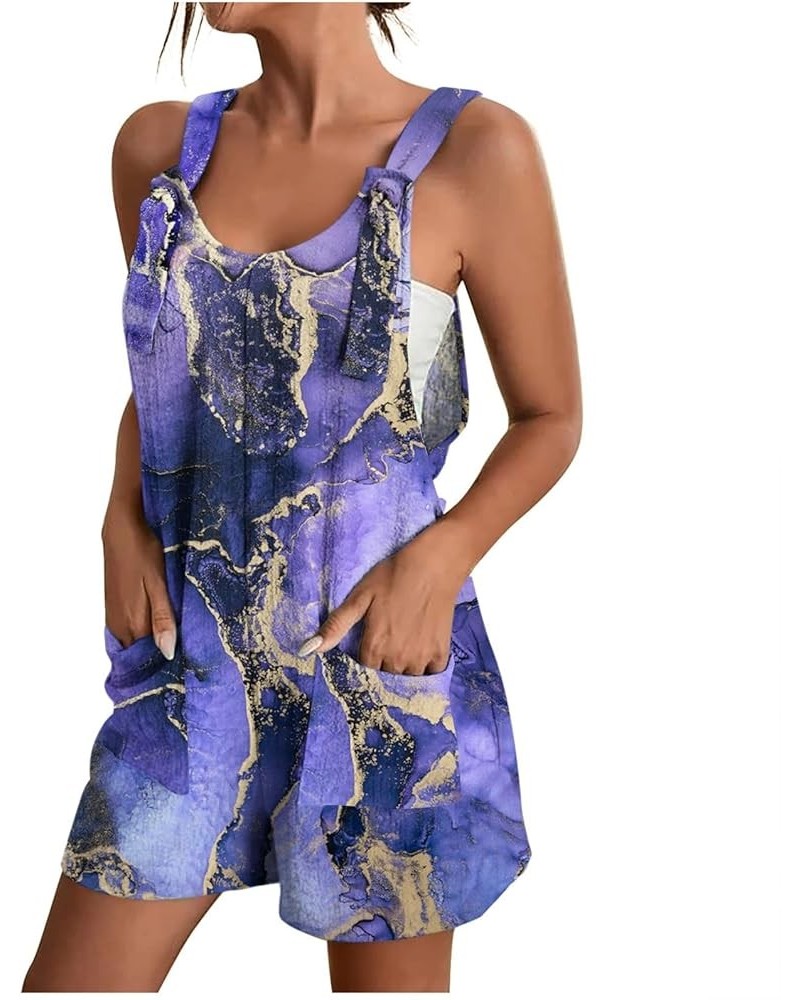Short Jumpsuits For Women Casual Tie Shoulder Solid Color Scoop Neck Overalls Sleeveless Casual Stretchy Rompers Fpurple $9.3...