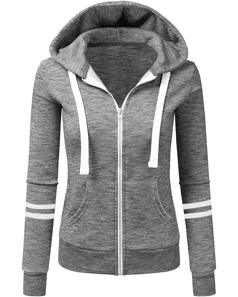 Women's Full Zip Up Hoodies Long Sleeve Color Block Hooded Sweatshirts Jackets Casual Lightweight Coat with Pockets C-grey $1...