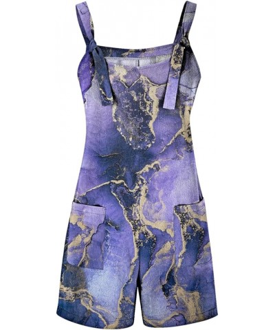 Short Jumpsuits For Women Casual Tie Shoulder Solid Color Scoop Neck Overalls Sleeveless Casual Stretchy Rompers Fpurple $9.3...