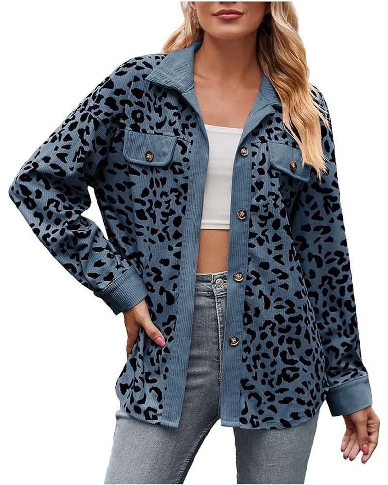 Corduroy Shacket for Women Casual Leopard Print Button Down Long Sleeve Shirt Jackets Fall Fashion Shaket Tops G03-blue $12.2...