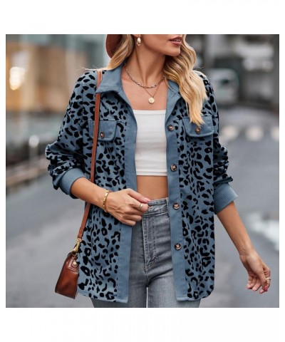 Corduroy Shacket for Women Casual Leopard Print Button Down Long Sleeve Shirt Jackets Fall Fashion Shaket Tops G03-blue $12.2...